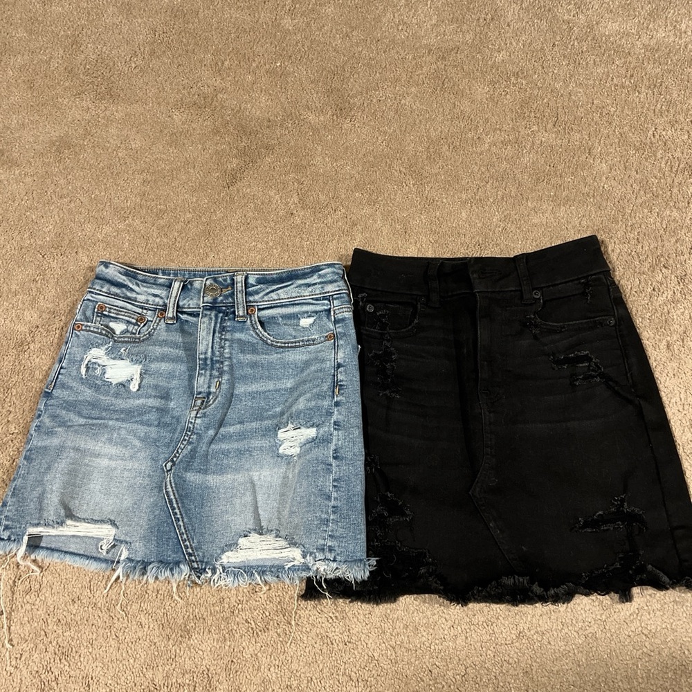Distressed Denim and Black Skirt Set
